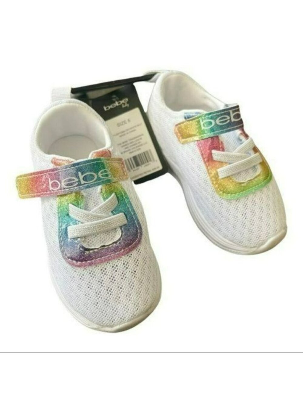 Bebe Girls Toddler Size 6 Sneakers Rainbow Hologram Mesh Shoes New